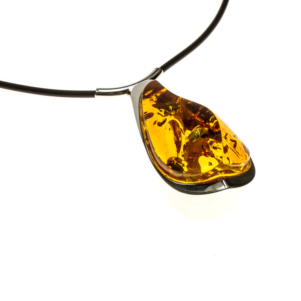 SS Orange Amber Wedge Corded Necklace