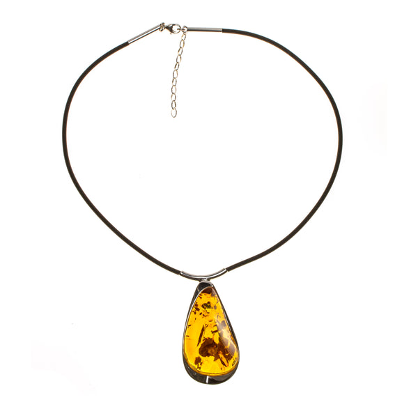 SS Orange Amber Wedge Corded Necklace