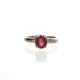 Sterling Silver Ruby Oval Hammered Prong Ring