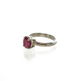 Sterling Silver Ruby Oval Hammered Prong Ring