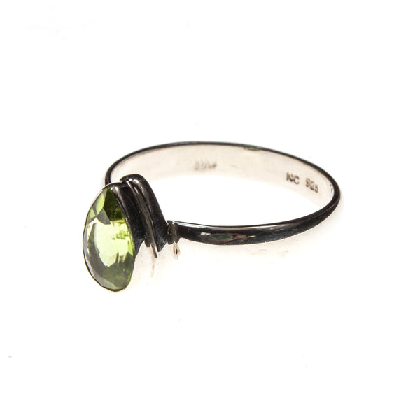 SS Peridot Pear Bezel Ring