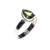 SS Peridot Pear Bezel Ring