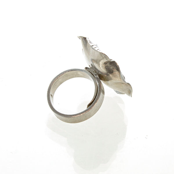 SS Sculpted & Etched Adjustable Flower Ring