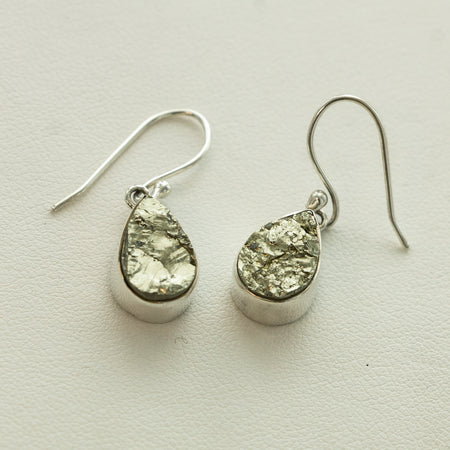 SS Rough Pyrite Bezel Earrings