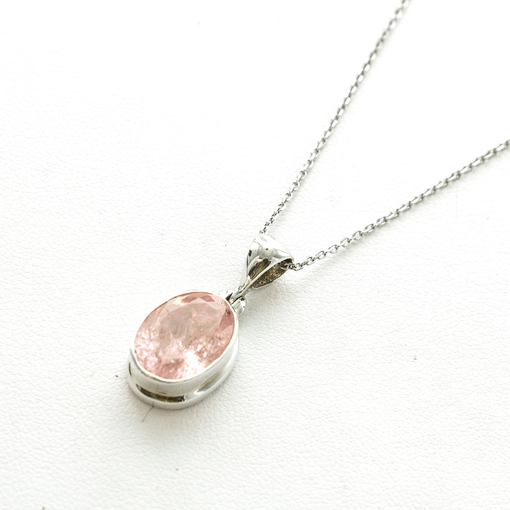 SS Faceted Morganite Bezel Necklace