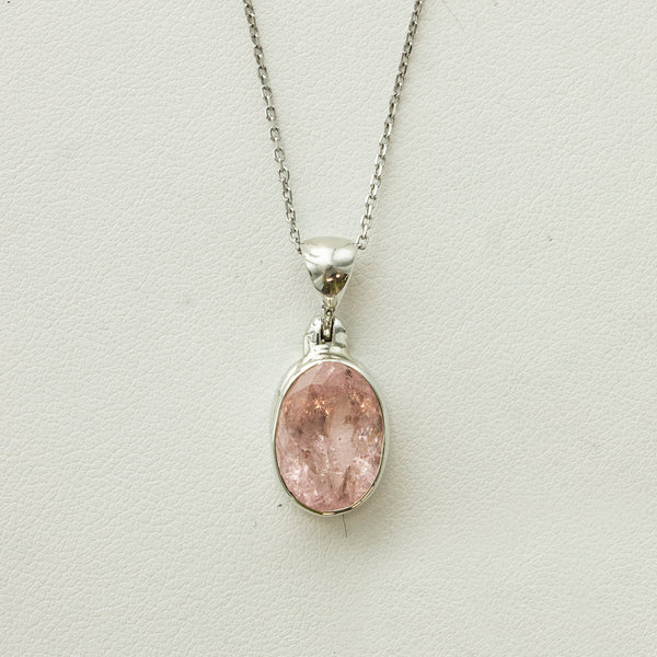 SS Faceted Morganite Bezel Necklace