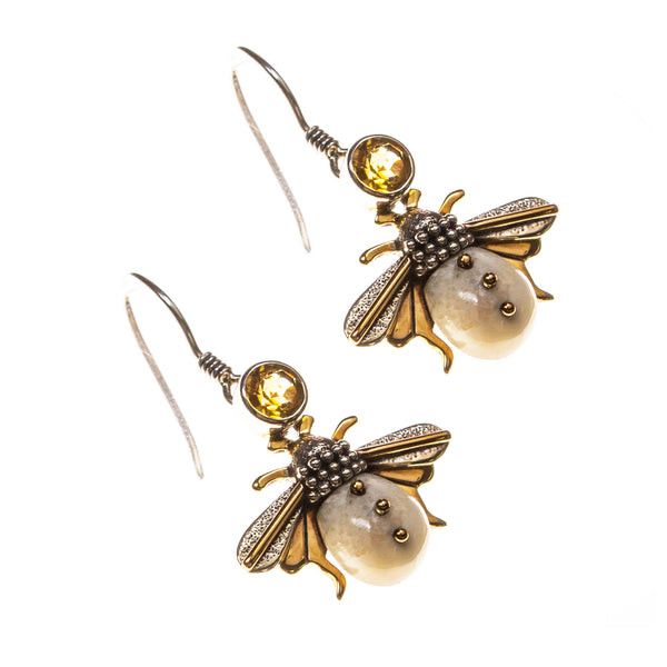 Sterling Silver Gold Filled Fossilized Walrus Ivory Bee Earrings