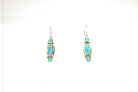 SS Created Opal Circle Cross Earrings