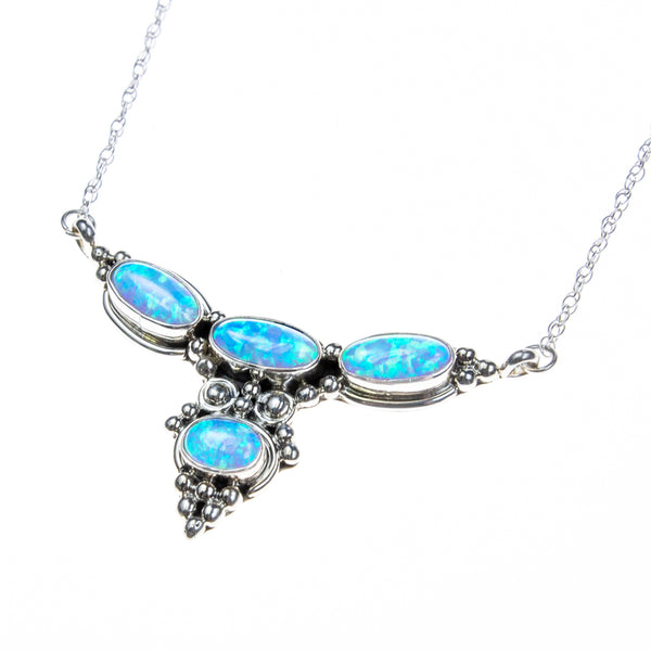 Sterling Silver Created Opal Necklace