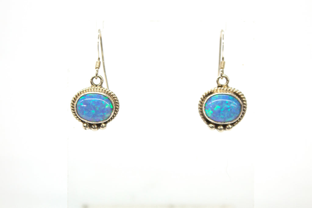 SS Created Opal Oval Twist Earrings