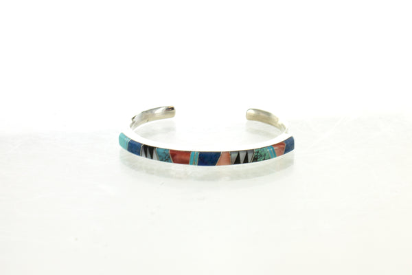 SS Multicolor Turquoise and Mother of Pearl Inlay Cuff Bracelet