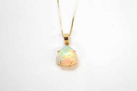 SS Created Opal and CZ Oval Necklace