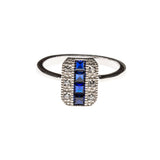 SS CZ & Created Sapphire Stripe Rectangle Ring