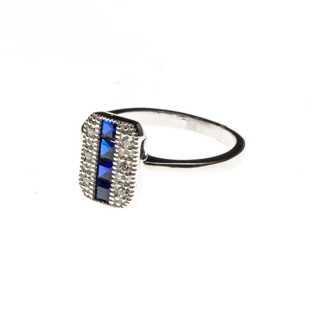 SS CZ & Created Sapphire Stripe Rectangle Ring