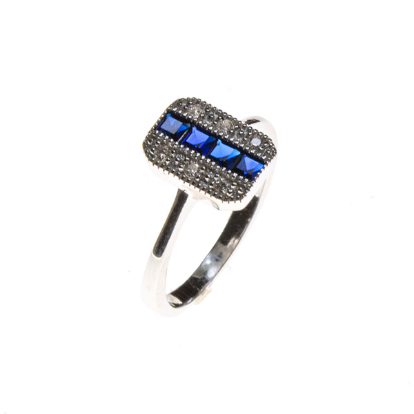 SS CZ & Created Sapphire Stripe Rectangle Ring