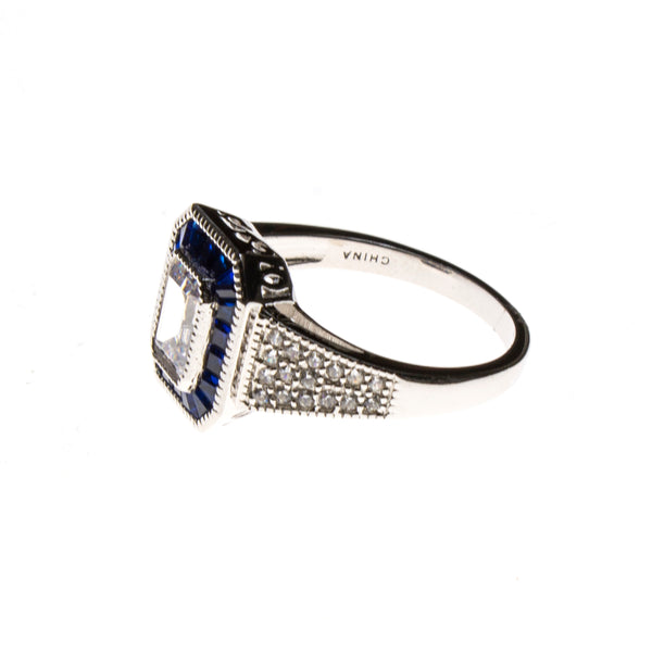 SS CZ & Created Sapphire Rectangle Ring