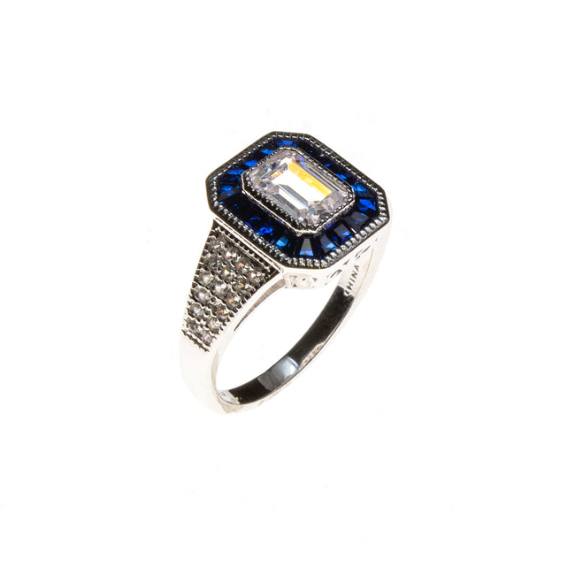 SS CZ & Created Sapphire Rectangle Ring