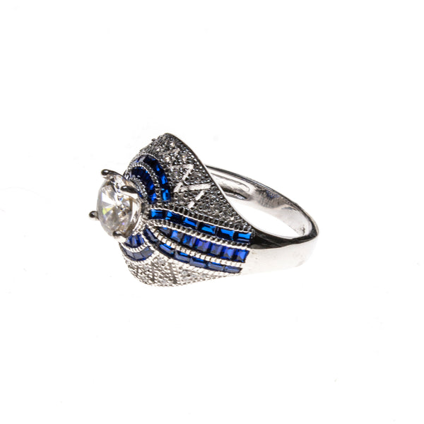 SS Created Sapphire & CZ ZigZag Dome Ring