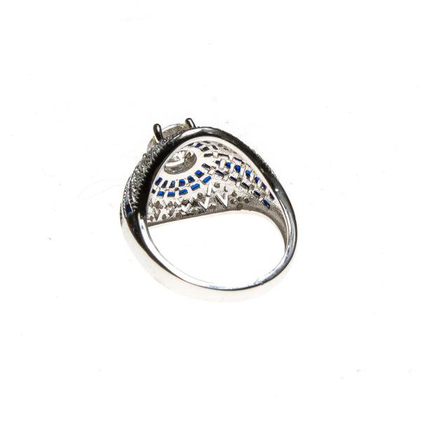 SS Created Sapphire & CZ ZigZag Dome Ring