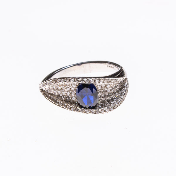 SS Created Sapphire & CZ Wave Ring