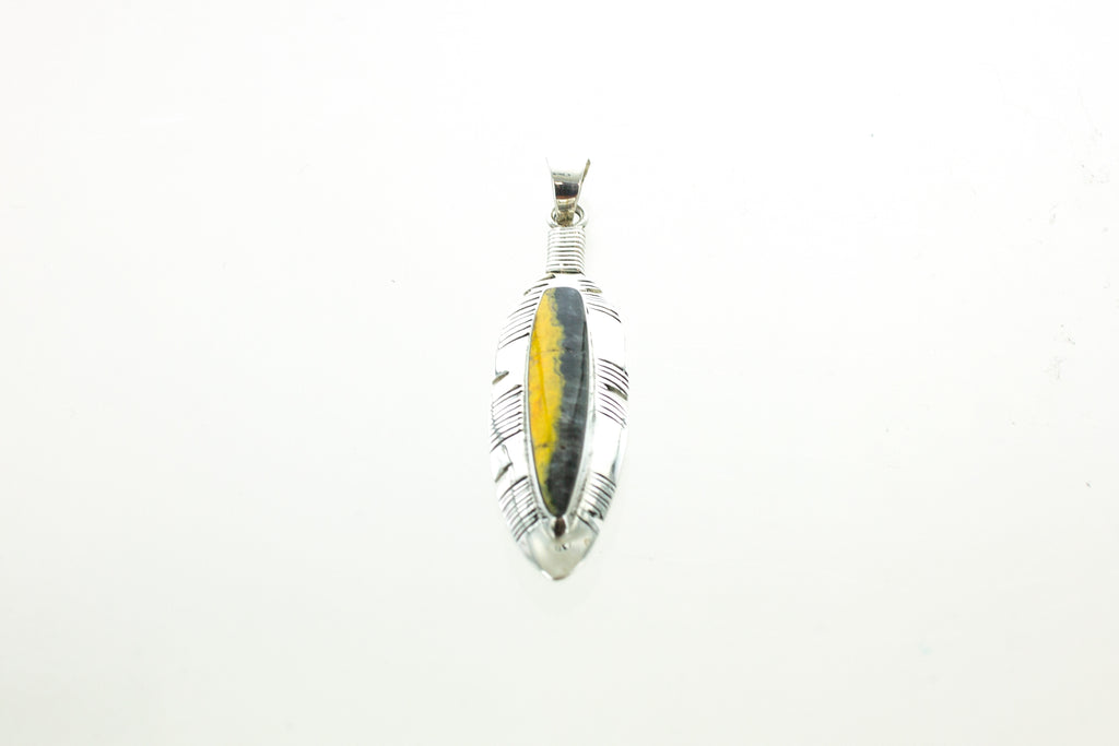 SS Bumblebee Jasper Feather Pendant