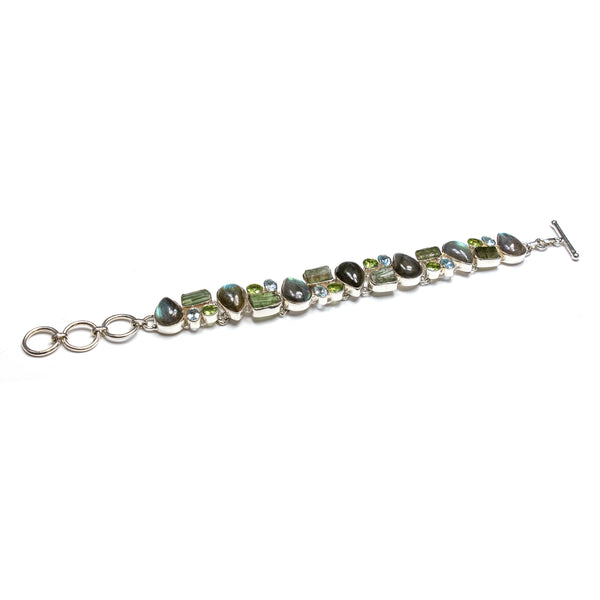 SS Labradorite, Green Tourmaline, Peridot & Blue Topaz Bracelet