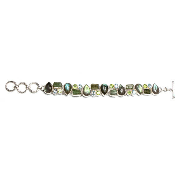 SS Labradorite, Green Tourmaline, Peridot & Blue Topaz Bracelet