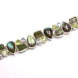 SS Labradorite, Green Tourmaline, Peridot & Blue Topaz Bracelet