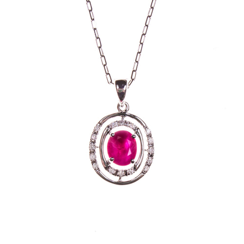 14K Ruby Concentric Oval Necklace