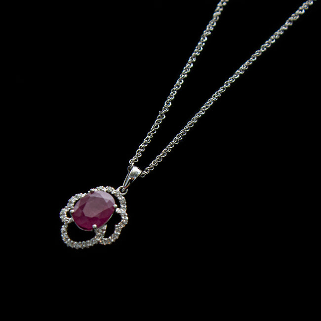 14KW Oval Ruby Quatrefoil Necklace