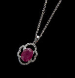 14KW Oval Ruby Quatrefoil Necklace