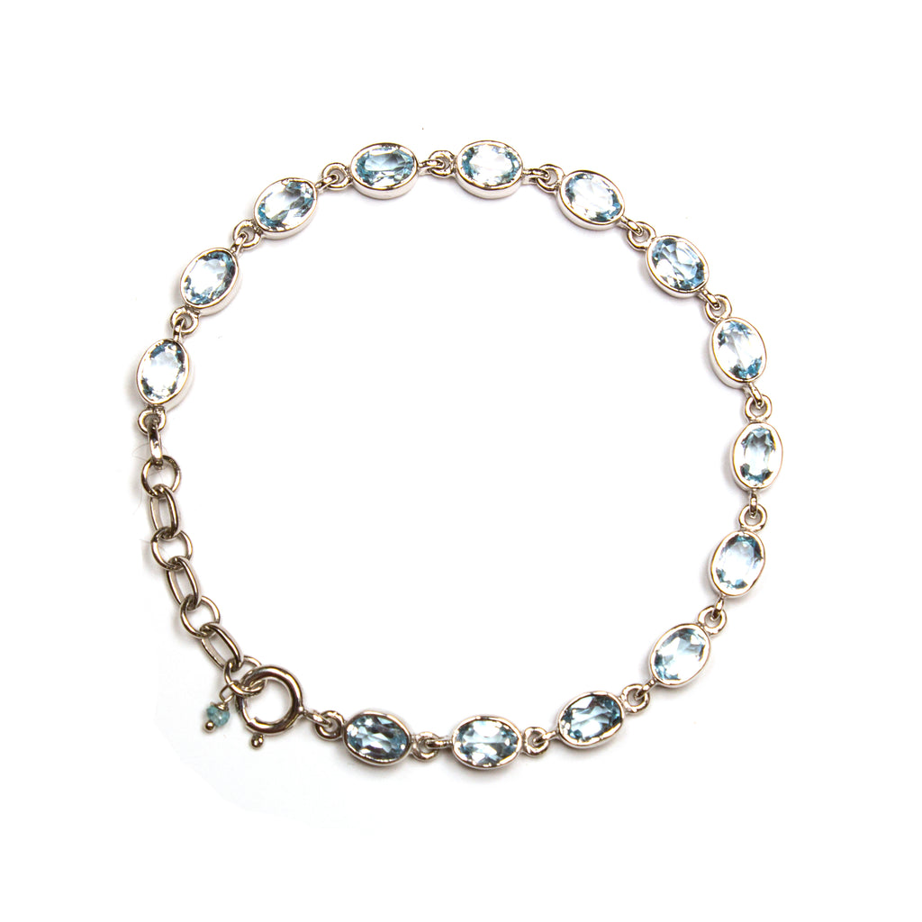SS 14 Blue Topaz Link Bracelet
