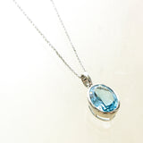 SS Blue Topaz Oval Bezel Necklace