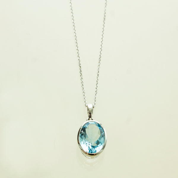 SS Blue Topaz Oval Bezel Necklace