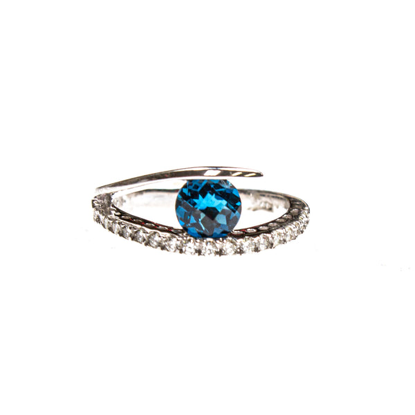 14K White Gold Blue Topaz Split Shank Ring