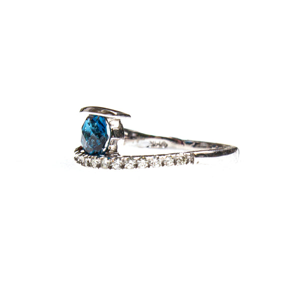 14K White Gold Blue Topaz Split Shank Ring