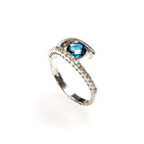 14K White Gold Blue Topaz Split Shank Ring