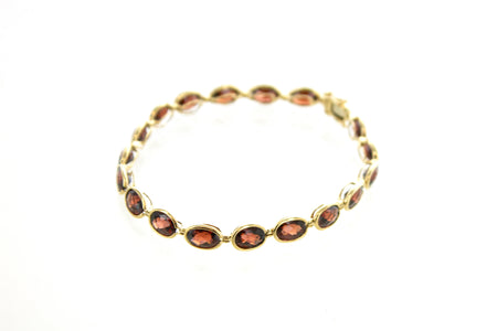 SS Garnet Oval Bezel Bracelet