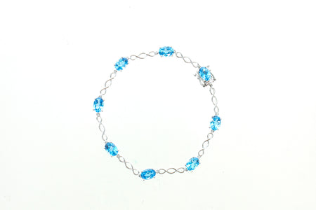 SS Simple Blue Topaz Oval Link Bracelet