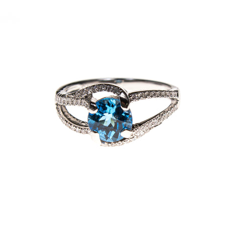 SS Blue Topaz and CZ Ring Size 7