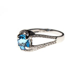 14KW Round Blue Topaz Branched Shank Ring