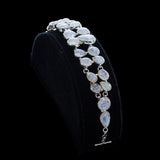 SS 2 Row Rainbow Moonstone Bezel Toggle Bracelet