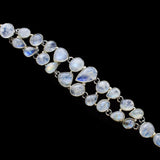 SS 2 Row Rainbow Moonstone Bezel Toggle Bracelet