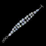 SS 2 Row Rainbow Moonstone Bezel Toggle Bracelet