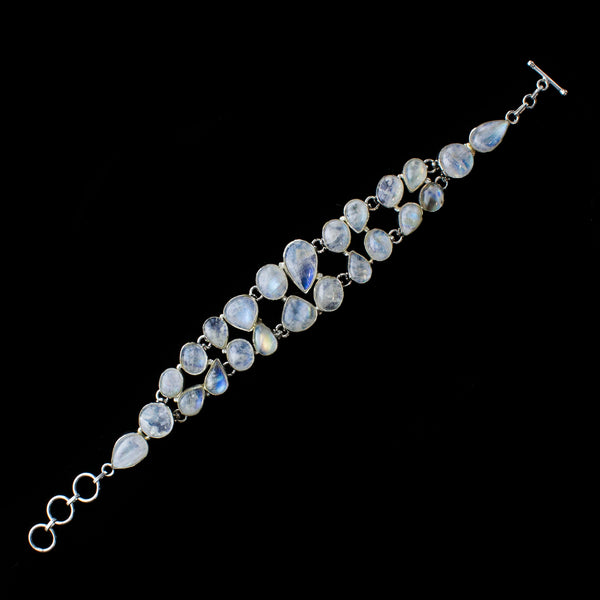 SS 2 Row Rainbow Moonstone Bezel Toggle Bracelet