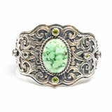 SS Scroll-work Variscite & Peridot Cuff Bracelet