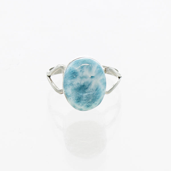 SS Oval Larimar Bezel Ring with Split Band (Size 7.25)