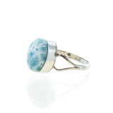SS Oval Larimar Bezel Ring with Split Band (Size 7.25)