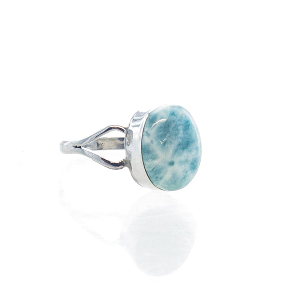 SS Oval Larimar Bezel Ring with Split Band (Size 7.25)