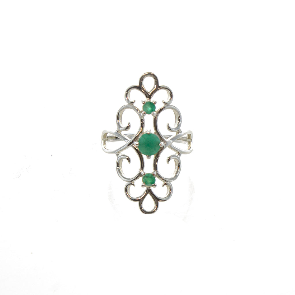 SS 3 Emerald Filigree Ring (Size 6,8)